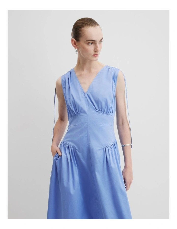 Gathered Shoulder Midi Dress in Cornflower image 3