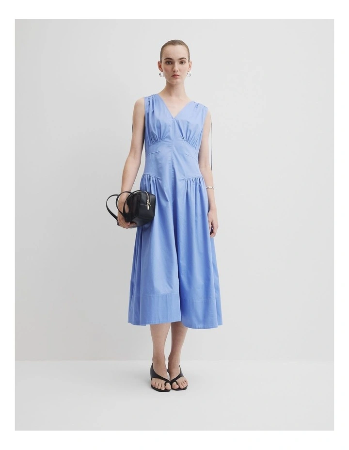 Gathered Shoulder Midi Dress in Cornflower image 4