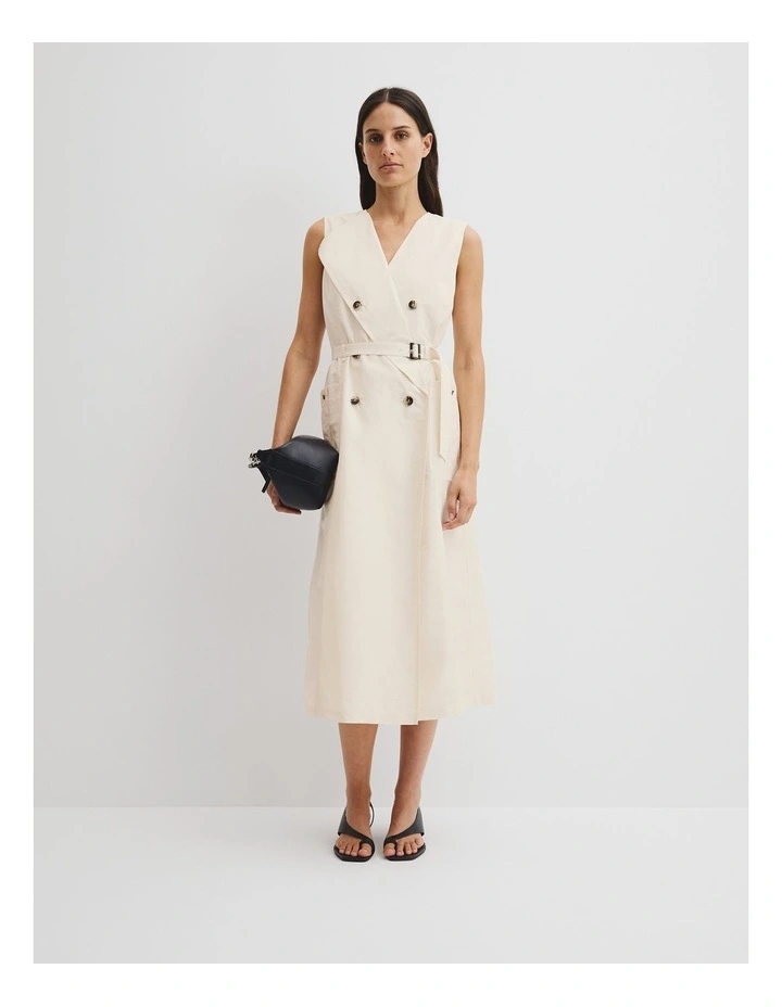 Trench Detail Midi Dress in Antique White image 1