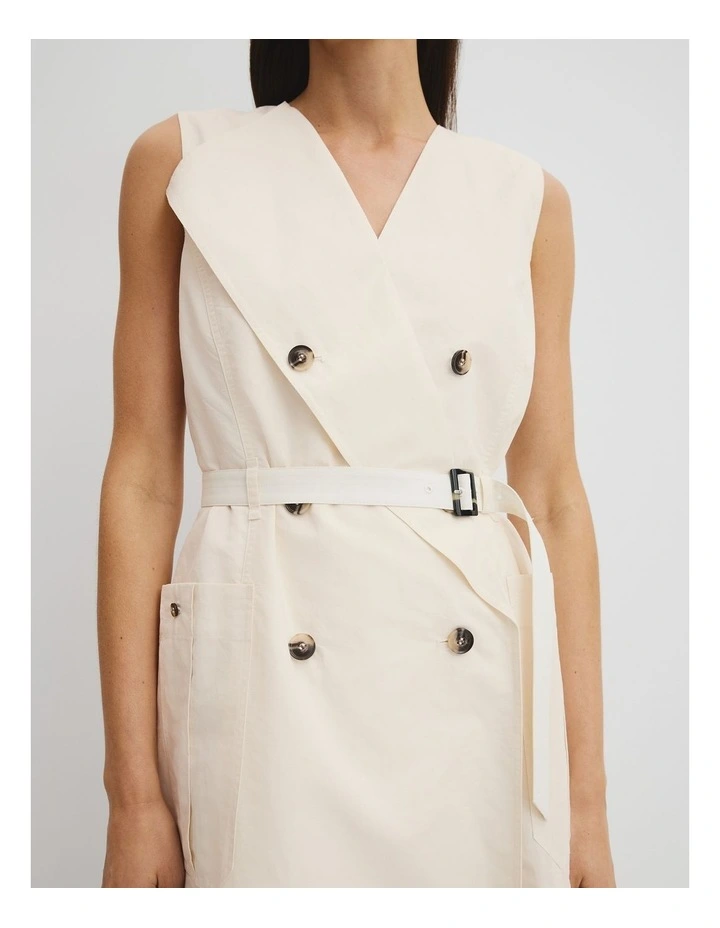 Trench Detail Midi Dress in Antique White image 2