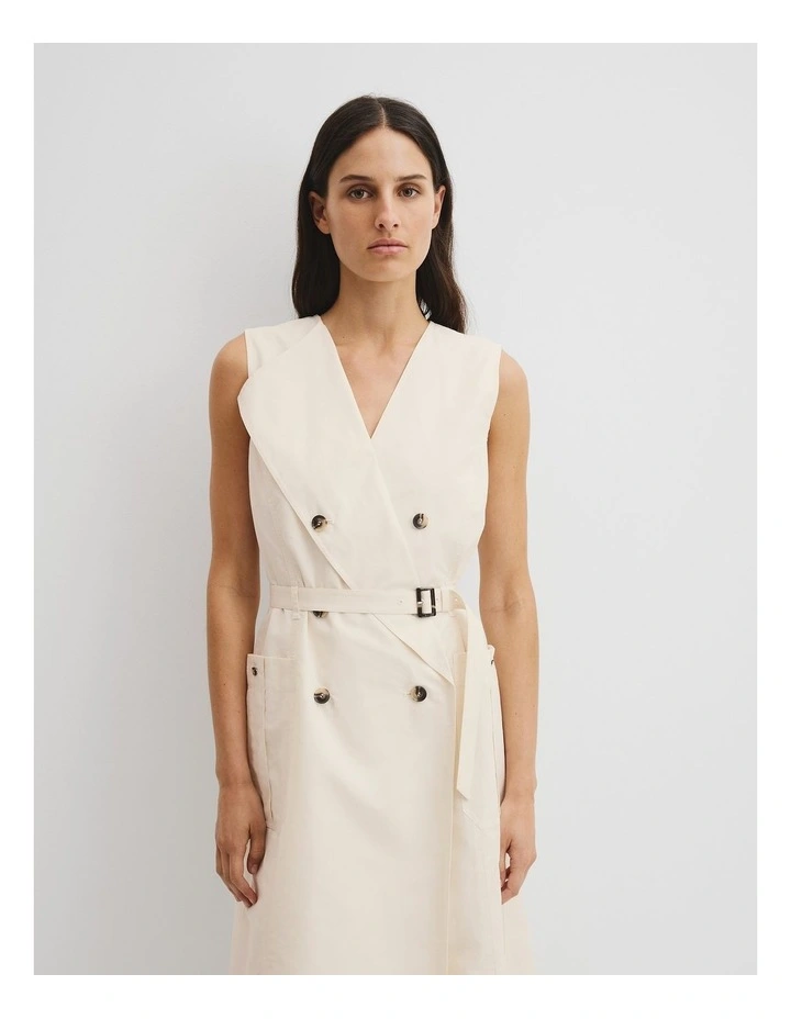 Trench Detail Midi Dress in Antique White image 3
