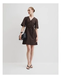 Print Topstitch Detail Dress in Cocoa Batik Geo