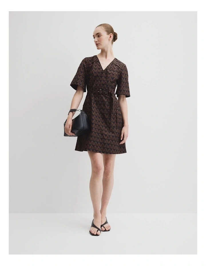 Print Topstitch Detail Dress in Cocoa Batik Geo image 1