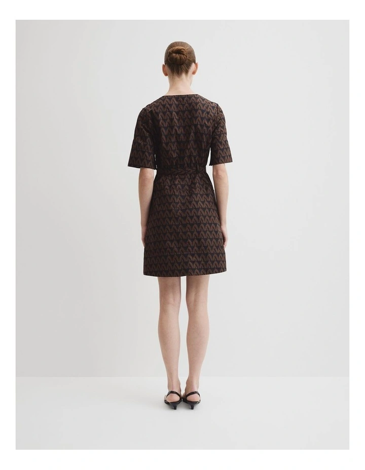 Print Topstitch Detail Dress in Cocoa Batik Geo image 4