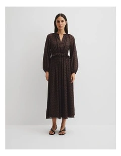 Print Midi Dress in Cocoa Batik Geo