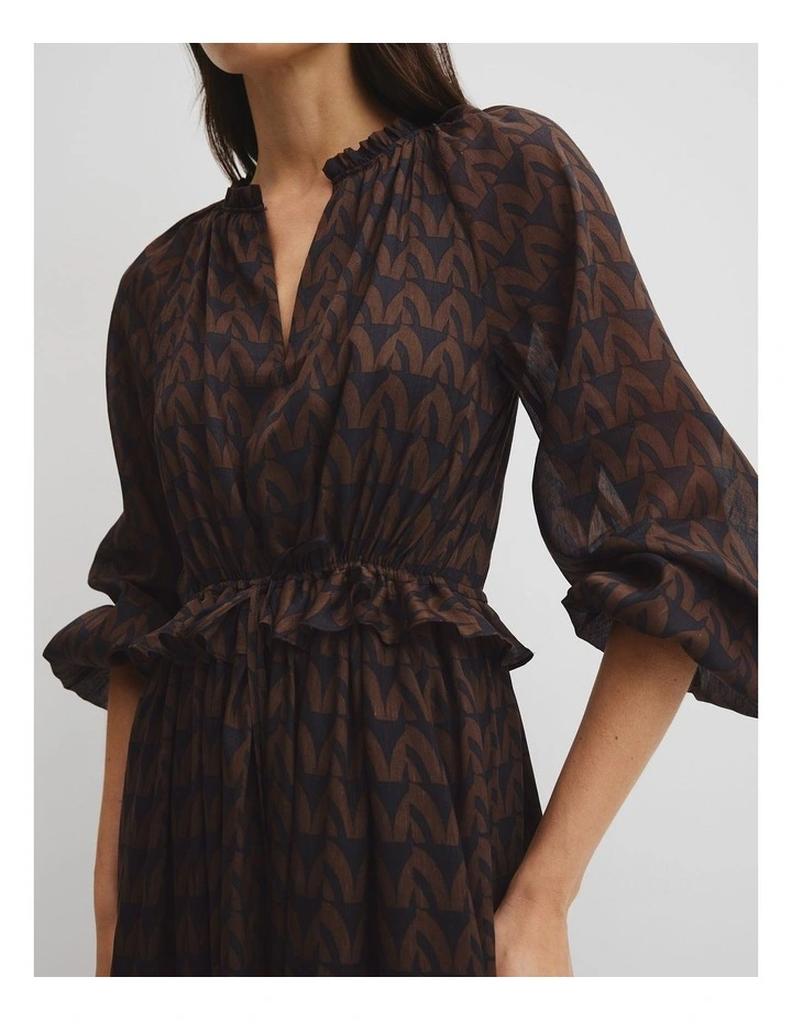 Print Midi Dress in Cocoa Batik Geo image 2