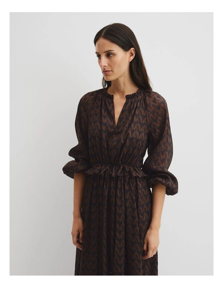 Print Midi Dress in Cocoa Batik Geo image 3