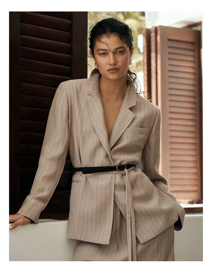 Stripe Relaxed Blazer in Tapioca Stripe image 2