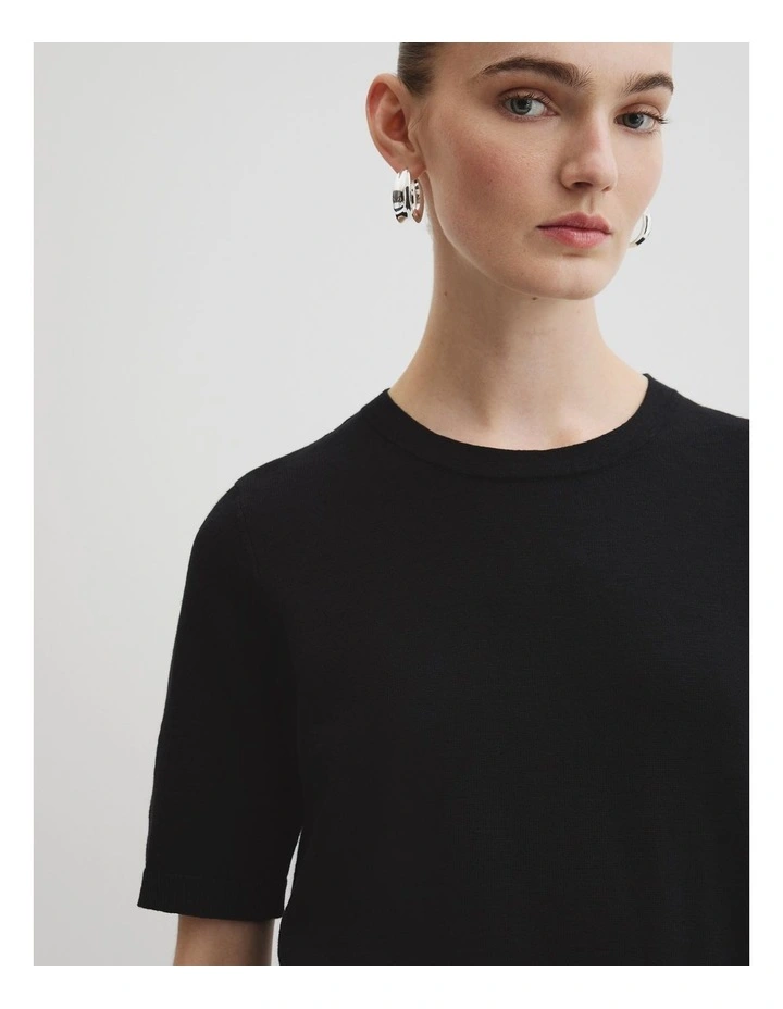 Organically Grown Cotton Linen Short Sleeve Knit T-shirt in Black image 2