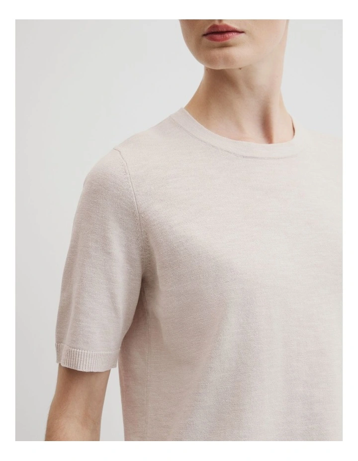 Organically Grown Cotton Linen Short Sleeve Knit T-shirt in Tahini image 2