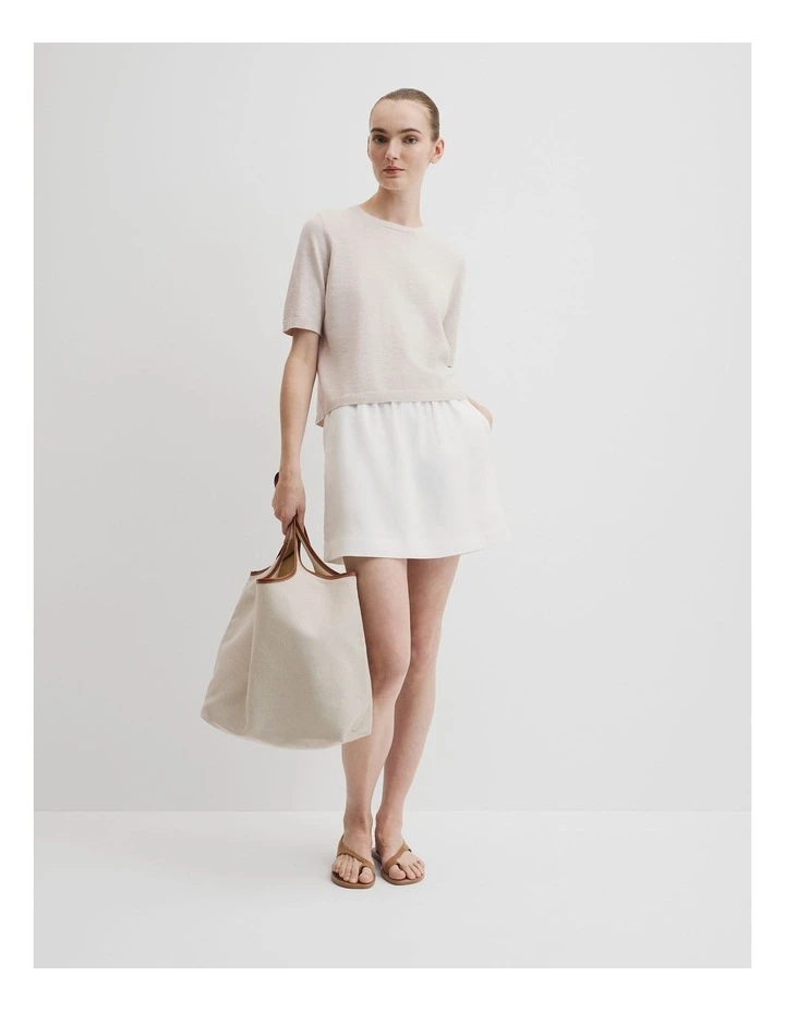 Organically Grown Cotton Linen Short Sleeve Knit T-shirt in Tahini image 3