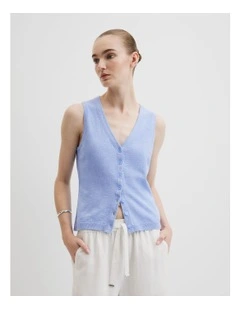 Organically Grown Cotton Linen Vest in Cornflower