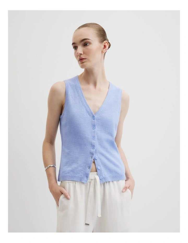 Organically Grown Cotton Linen Vest in Cornflower image 1