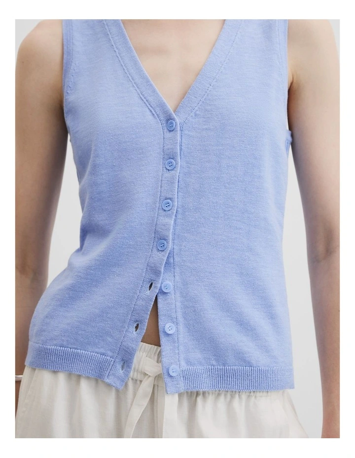 Organically Grown Cotton Linen Vest in Cornflower image 2