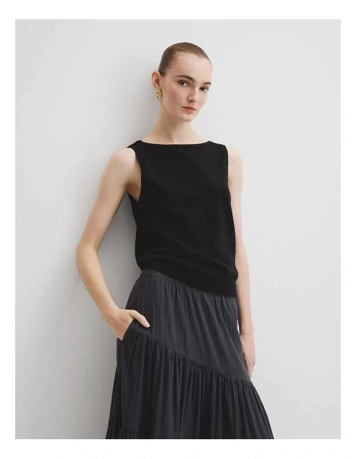 Organically Grown Cotton Linen Blend Tank in Black image 1