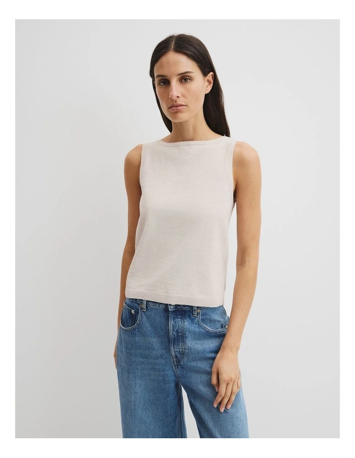 Organically Grown Cotton Linen Blend Tank in Tahini image 3
