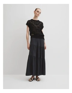 Patterned Mesh Knit T-shirt in Black