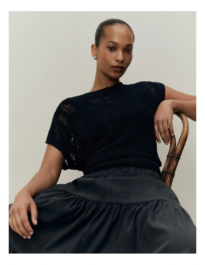 Patterned Mesh Knit T-shirt in Black image 2