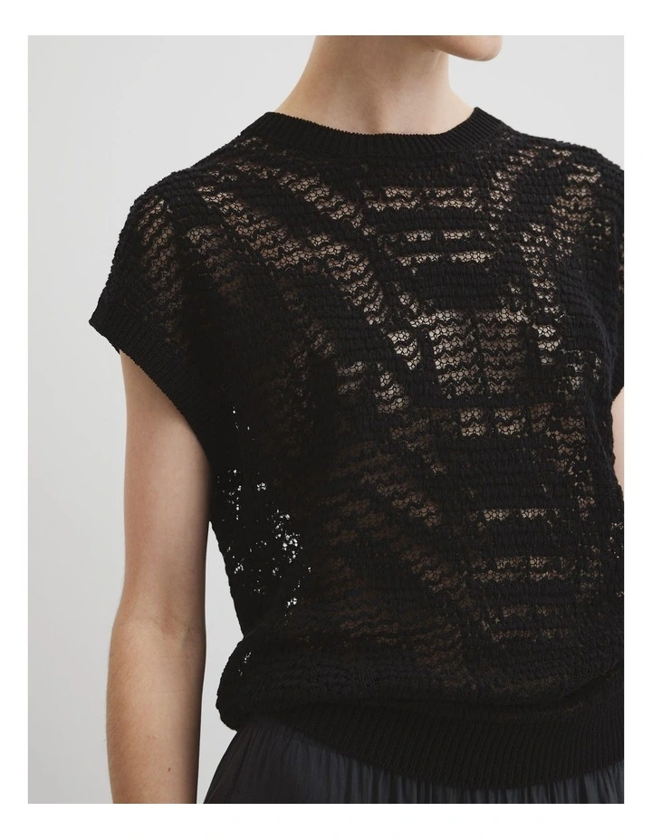 Patterned Mesh Knit T-shirt in Black image 4