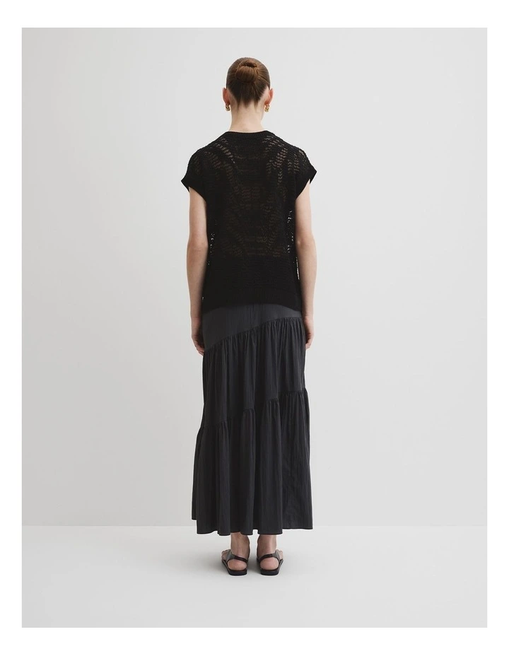 Patterned Mesh Knit T-shirt in Black image 5