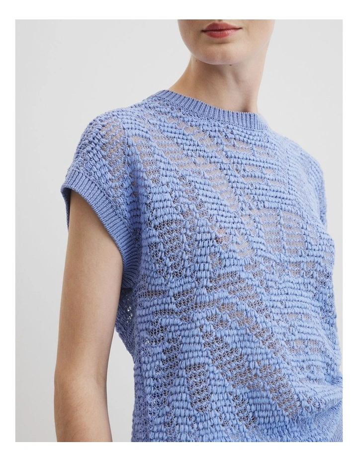 Patterned Mesh Knit T-shirt in Riviera Blue image 2