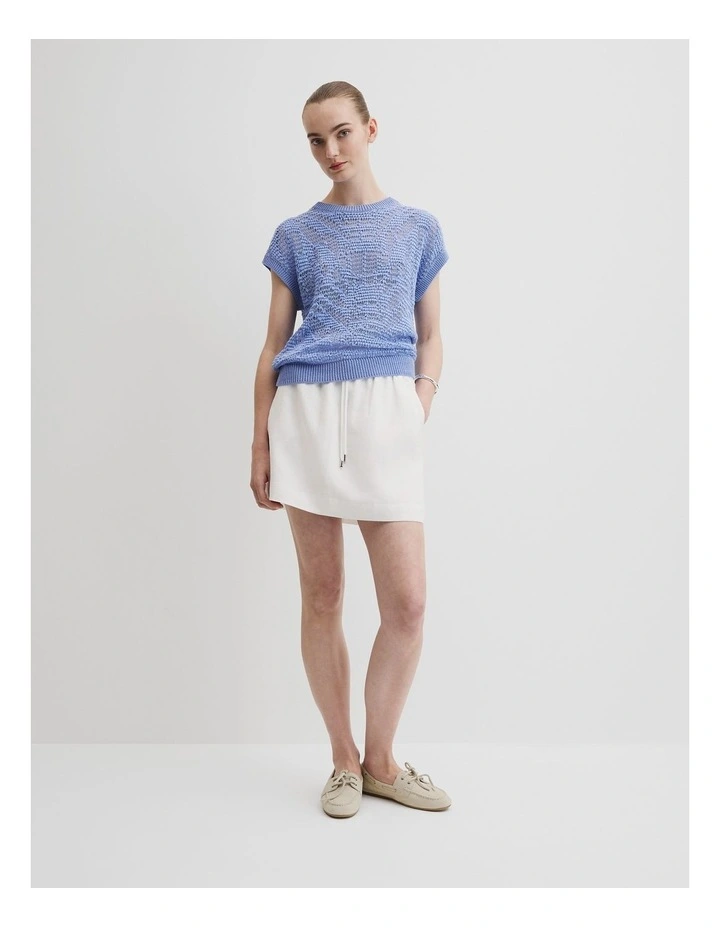 Patterned Mesh Knit T-shirt in Riviera Blue image 3