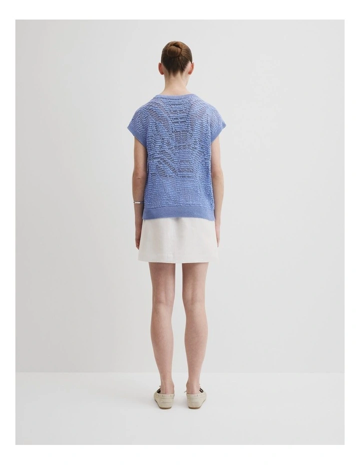 Patterned Mesh Knit T-shirt in Riviera Blue image 4