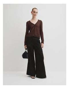 Micro Crochet Knit Cardigan in Espresso