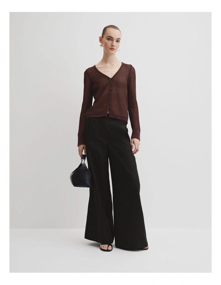 Micro Crochet Knit Cardigan in Espresso image 1