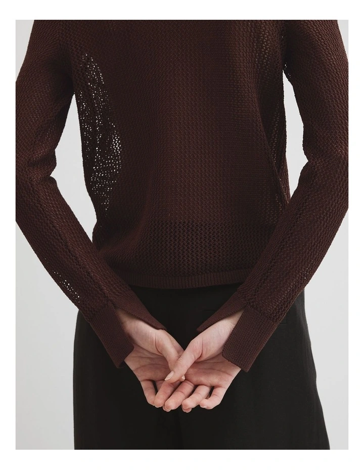 Micro Crochet Knit Cardigan in Espresso image 3