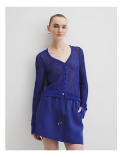 Micro Crochet Knit Cardigan in Ultra Blue