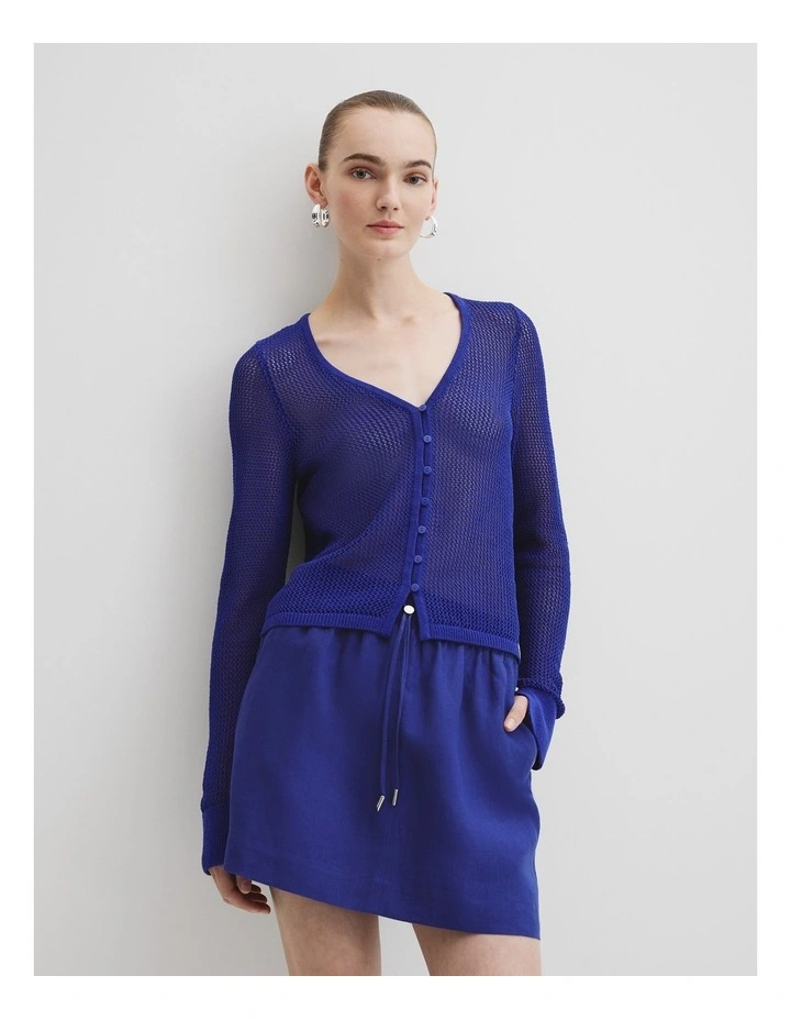 Micro Crochet Knit Cardigan in Ultra Blue image 1