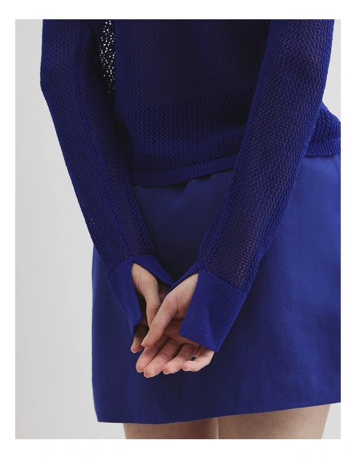 Micro Crochet Knit Cardigan in Ultra Blue image 2