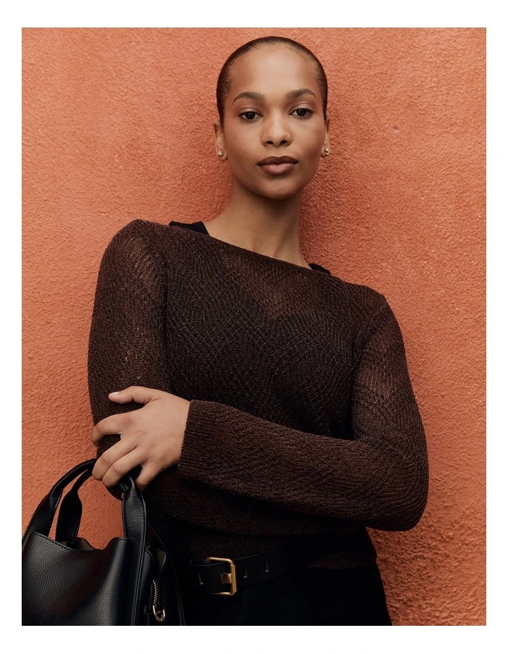 Asymmetrical Cord Lace Knit in Espresso image 2