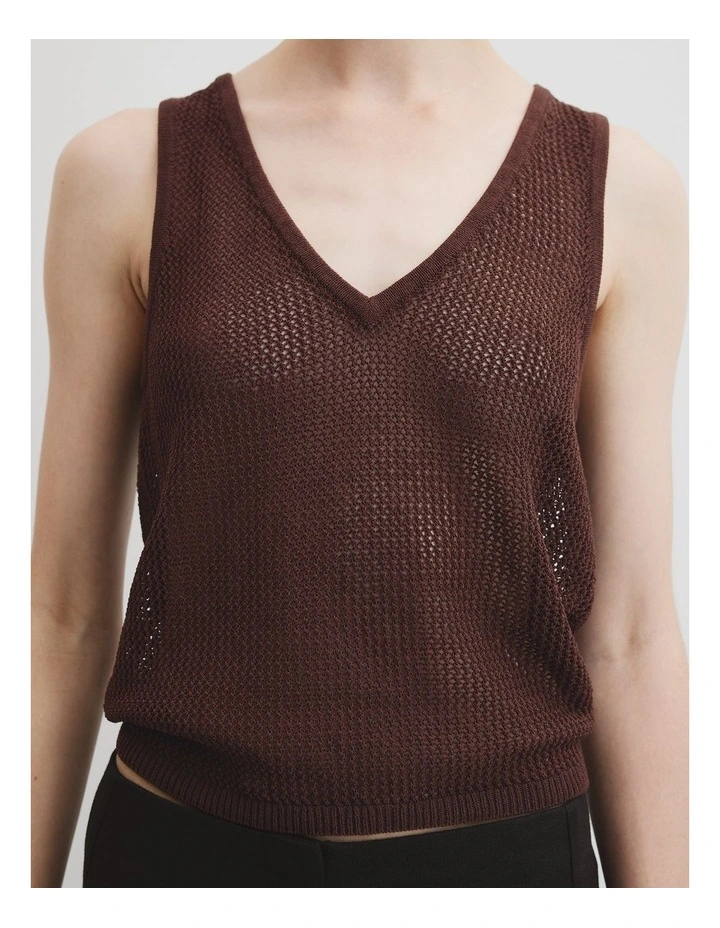 Micro Crochet Knit Tank in Espresso image 2