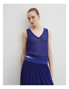 Micro Crochet Knit Tank in Ultra Blue