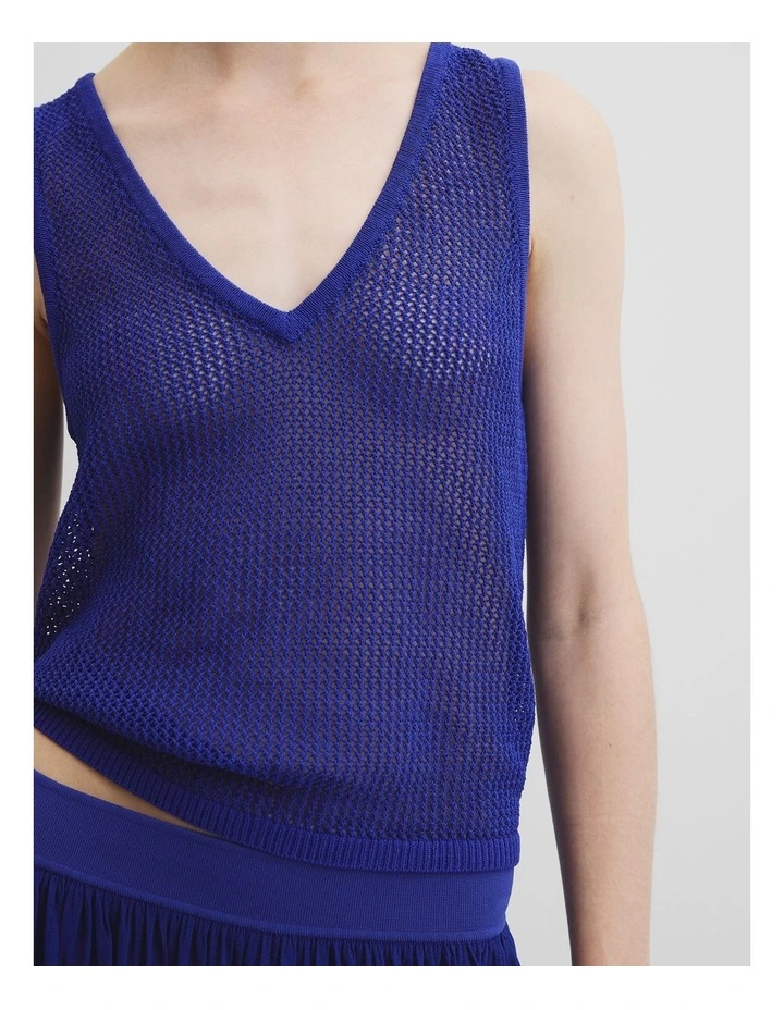 Micro Crochet Knit Tank in Ultra Blue image 2