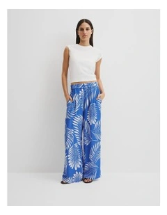Print Pull On Cupro Pant in Feather Palm Print
