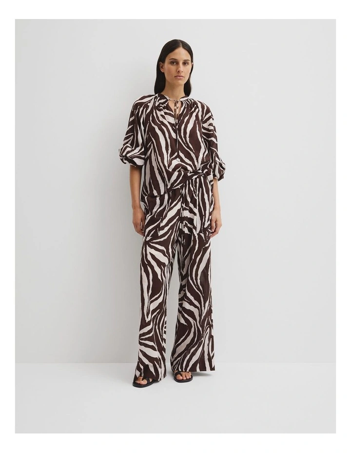 Print Pull On Pant in Mocha Animal image 1