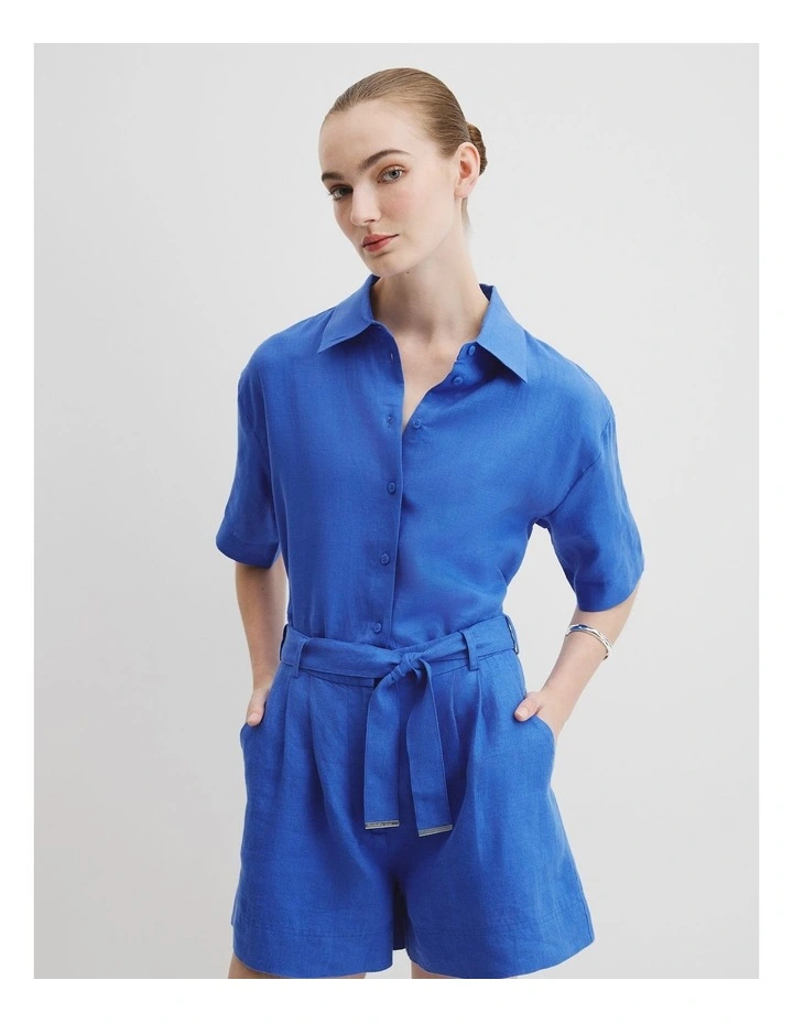 Organically Grown Linen Short Sleeve Shirt in Riviera Blue image 1