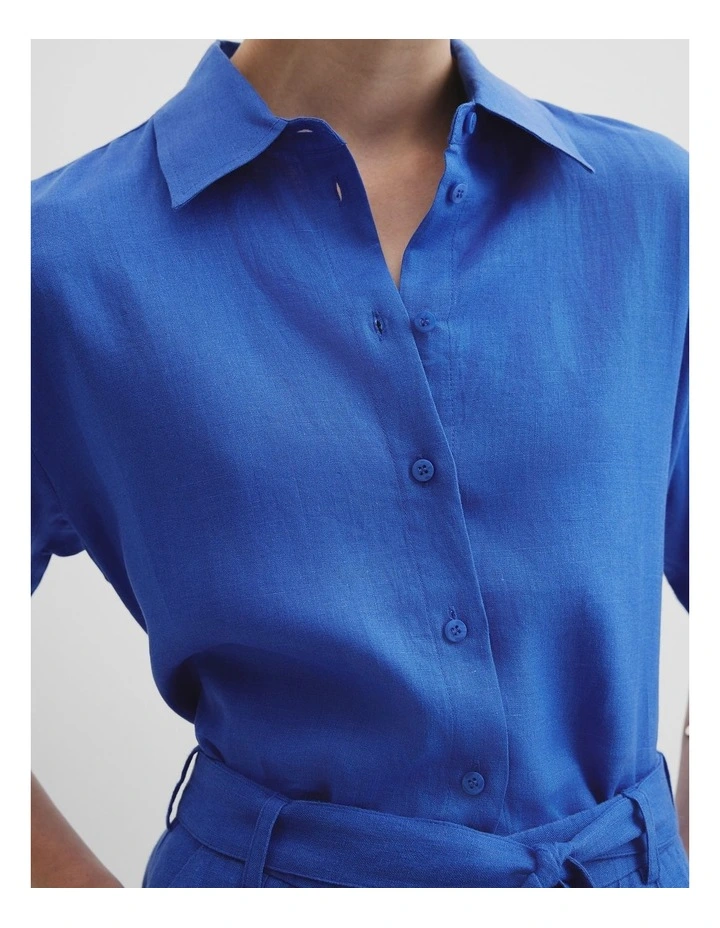 Organically Grown Linen Short Sleeve Shirt in Riviera Blue image 2