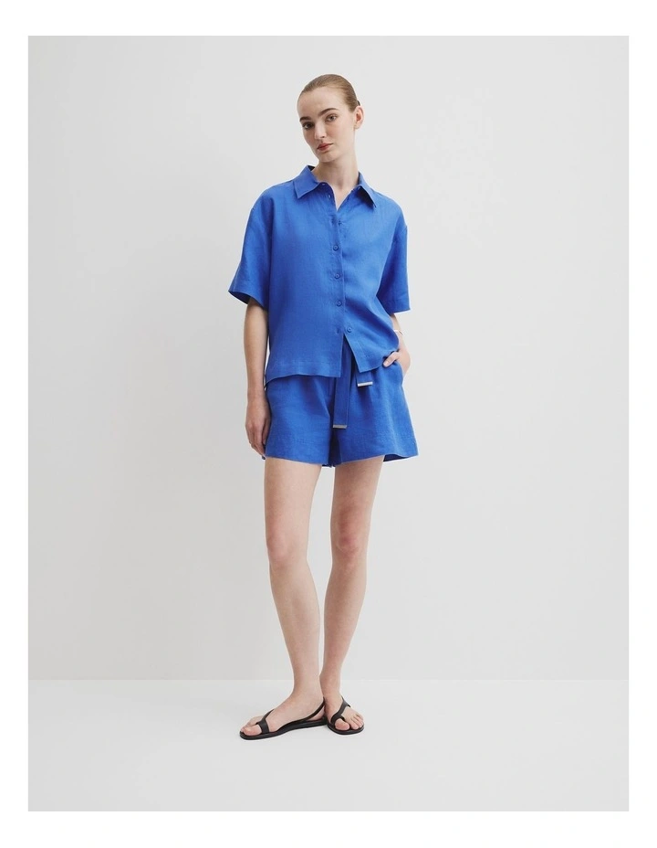 Organically Grown Linen Short Sleeve Shirt in Riviera Blue image 3