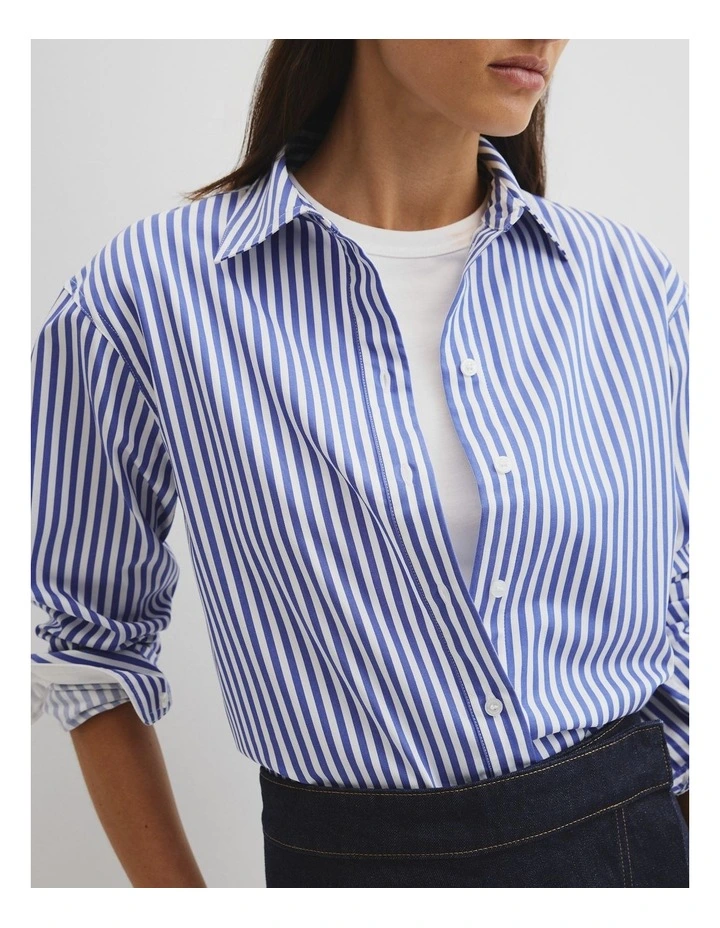 Australian Cotton Stripe Oxford Shirt in Blue Stripe image 2