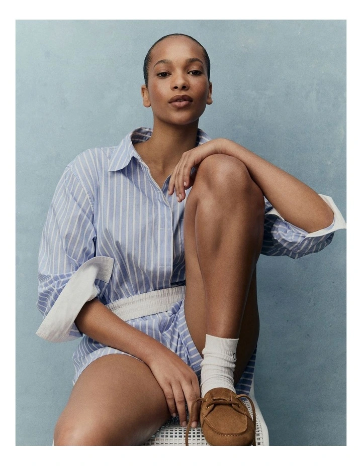 Crop Stripe Shirt in Blue Stripe image 2