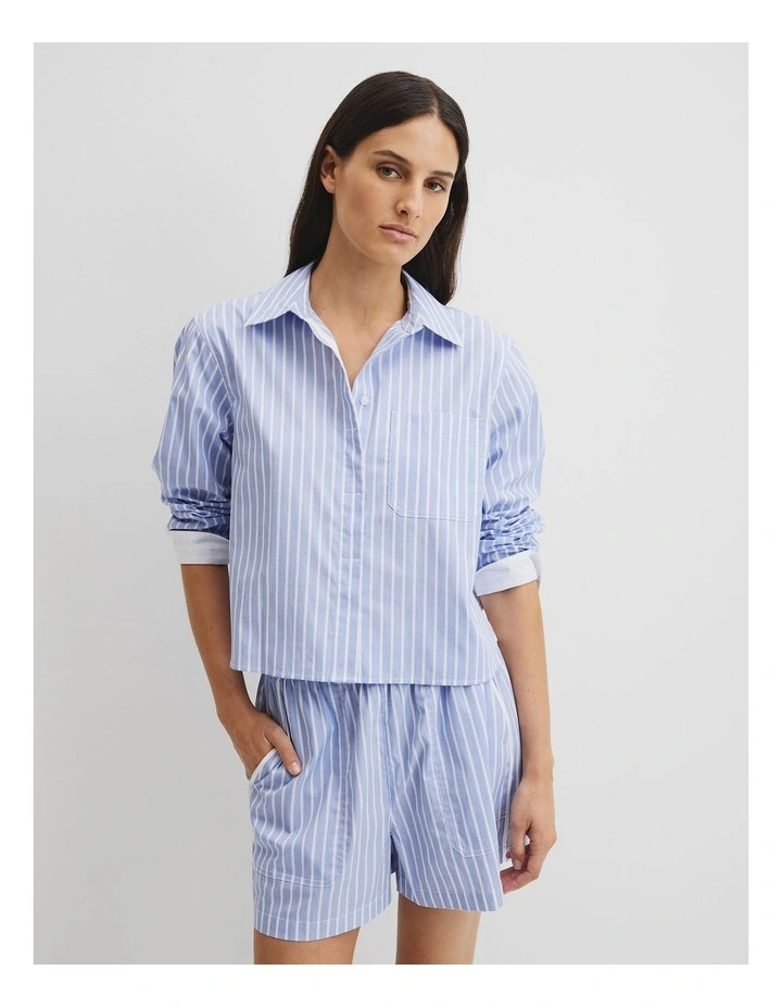 Crop Stripe Shirt in Blue Stripe image 3