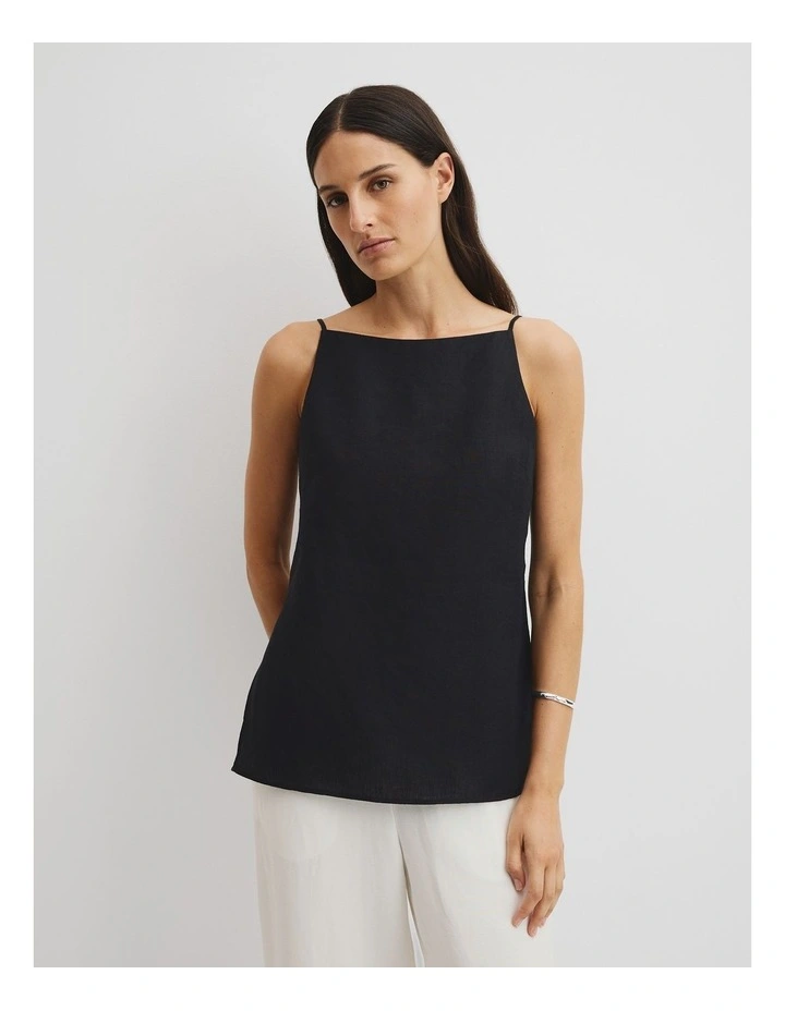 Organically Grown Linen Longline Cami in Black image 1