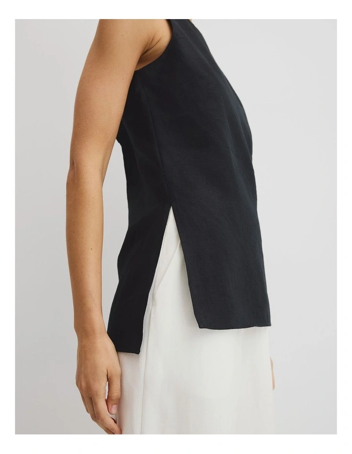 Organically Grown Linen Longline Cami in Black image 2