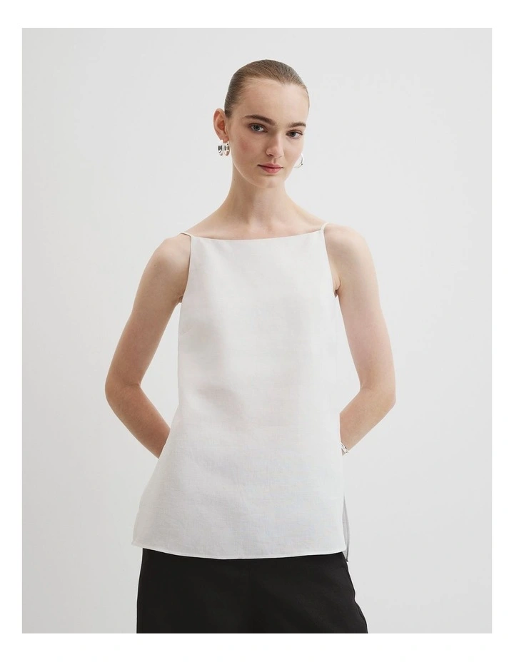Organically Grown Linen Longline Cami in White image 1