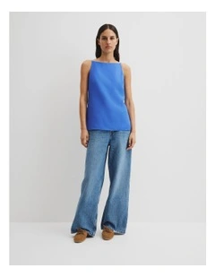 Organically Grown Linen Longline Cami in Riviera Blue