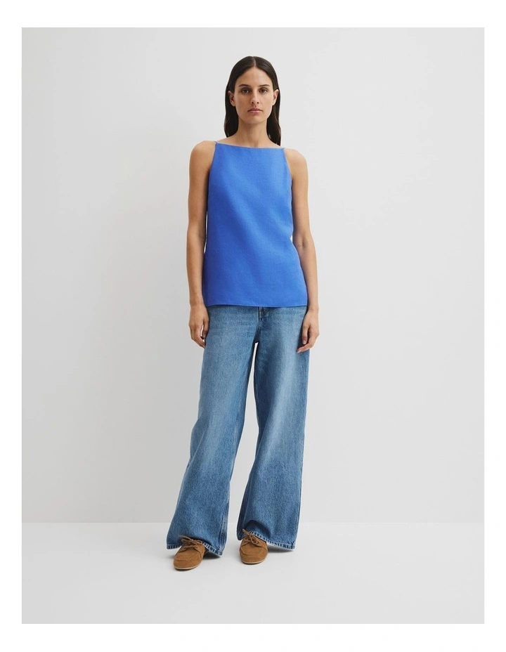 Organically Grown Linen Longline Cami in Riviera Blue image 1
